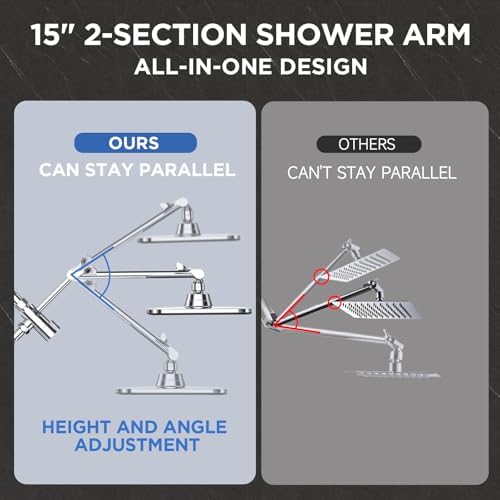 Veken [1.8gpm Eco-Flow] 11.8 Inch Rain Shower Head with 6 Modes Handheld Water Spray,Wide Showerhead Combo with Extension Arm-housewarming gifts, Dual Shower with Anti-Clog Nozzles,Silver Chrome - Image 6