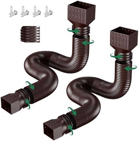 2 Pack Rain Gutter Downspout Extensions, Upgraded Flexible Drain Downspout Extender, Rainwater Drainage Diverter with Mini Connector, Extendable from 20 to 127 Inches