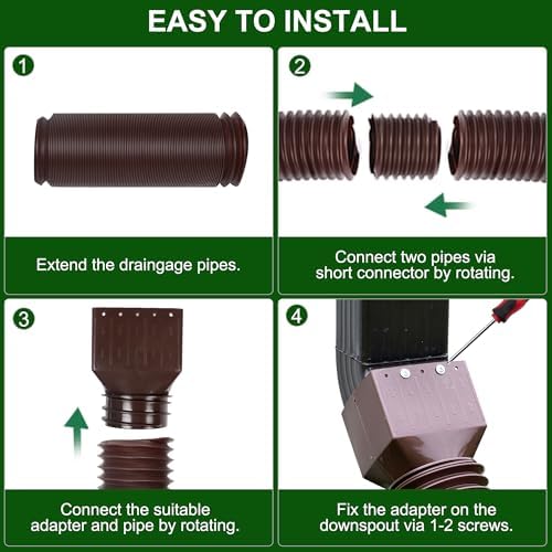 2 Pack Rain Gutter Downspout Extensions, Upgraded Flexible Drain Downspout Extender, Rainwater Drainage Diverter with Mini Connector, Extendable from 20 to 127 Inches - Image 4