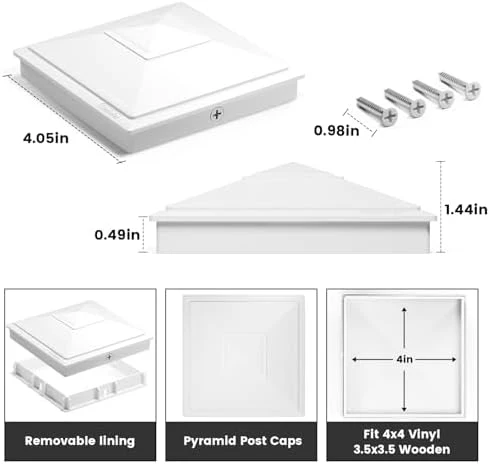 SIEDiNLAR 4x4 Pyramid Post Caps Waterproof Outdoor 4x4 Post Cover, Fits 4x4 3.5x3.5 Vinyl Wood Posts for Fence Deck Mailbox Patio (White, 24 Pack) - Image 2