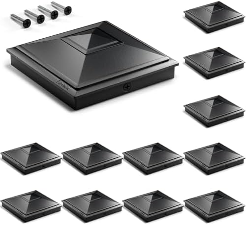 SIEDiNLAR 4x4 Pyramid Post Caps Waterproof Outdoor 4x4 Post Cover, Fits 3.5x3.5 4x4 Wood Vinyl Posts for Fence Deck Mailbox Patio (Black, 12 Pack)
