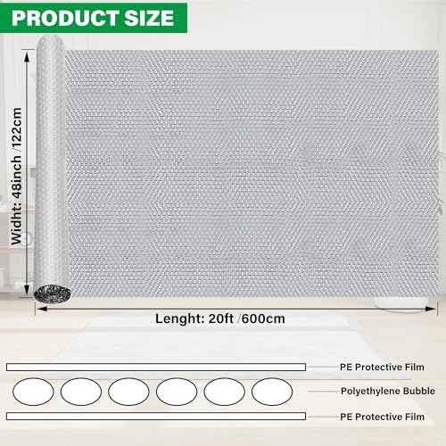 winemana Window Insulation Roll, 48IN x 20FT Reflective Heat Shield Bubble Film, Double-Sided Aluminum Foil Insulation, Weatherproof Garage Door Cover for Windows, RV, Basement, Winter & Summer - Image 3
