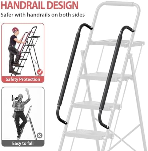 KINGRACK Folding 5 Step Ladder, Portable Ladder for Multi-Purpose, Home, Kitchen, Heavy Sturdy Steel Step Stool with Anti-Slip Wide Pedals, Handrail, Safe-Lock Design, Pass 500lbs Load Testing, Black - Image 4