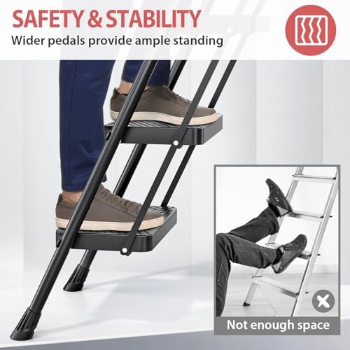 KINGRACK Folding 5 Step Ladder, Portable Ladder for Multi-Purpose, Home, Kitchen, Heavy Sturdy Steel Step Stool with Anti-Slip Wide Pedals, Handrail, Safe-Lock Design, Pass 500lbs Load Testing, Black - Image 6