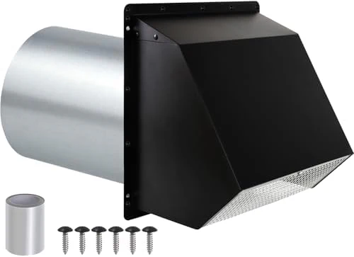 6 Inch Wall Vent Hood,Exterior Wall Exhaust Vent Cover,Dryer Vent Cover Outside with Screen and Damper,External Extractor Wall Vent Cap for Range Hood Kitchen Outdoor Air Vent,Galvanized Steel,Black
