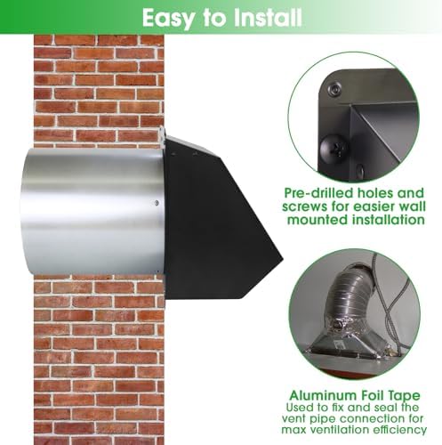 6 Inch Wall Vent Hood,Exterior Wall Exhaust Vent Cover,Dryer Vent Cover Outside with Screen and Damper,External Extractor Wall Vent Cap for Range Hood Kitchen Outdoor Air Vent,Galvanized Steel,Black - Image 5