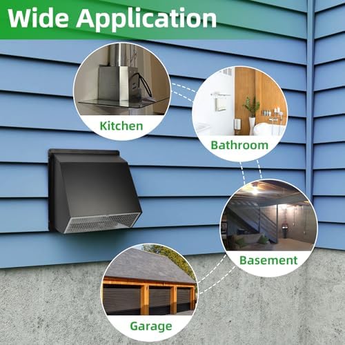6 Inch Wall Vent Hood,Exterior Wall Exhaust Vent Cover,Dryer Vent Cover Outside with Screen and Damper,External Extractor Wall Vent Cap for Range Hood Kitchen Outdoor Air Vent,Galvanized Steel,Black - Image 7