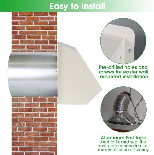 6 Inch Hooded Wall Vent with Screen and Damper,Wall Exhaust Vent Cover Cap,Dryer Vent Cover Outside,External Extractor Wall Vent Hood for House Kitchen Range Hood Air Ventilation,Galvanized Steel,Whit - Image 5