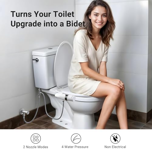 Bidet Attachment for Toilet, Dual NozzleBidet Toilet Seat, Non-Electric Ultra-Thin Bidets for Existing Toilets, Rear/Feminine Wash with Adjustable Water Pressure (Black) - Image 2
