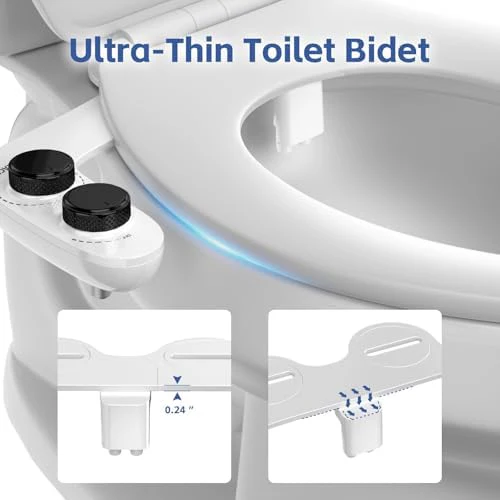 Bidet Attachment for Toilet, Self-Cleaning Dual Retractable Nozzles Bidet, Non-Electric Adjustable Water Pressure for Hygienic Rear & Feminine Wash, Easy Installation Ultra-Slim (Black) - Image 4