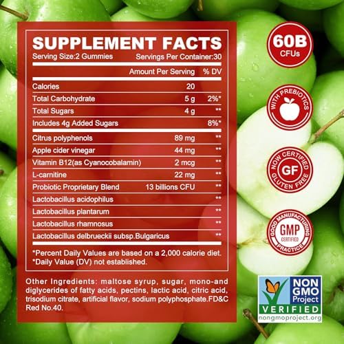 NEWELLME Sugar-Free Apple Cider Vinegar Gummies B12 Multivitamin,ACV Supplement Gummy Vitamins,Vegetarian Supplement for Women & Men,Non GMO,Support Normal Energy Levels & Gut Health 120 Gummies (120) - Image 3