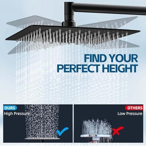 Shower Head,10 Inch High Pressure Rain Shower Head with Handheld Spray Combo, Adjustable Dual Rainfall Shower Head - Showerhead Comb Set with Extension Arm - 60 Inch Long Shower Hose（Black） - Image 2