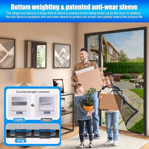 Magnetic Screen Door 72 x 80 in, Thicker 265g/㎡ Mesh, Reversible Left Right Side Opening Wide Magnetic Screen Door, Upgraded-Model Full Strip Magnets for Sliding & French Doors - Image 6