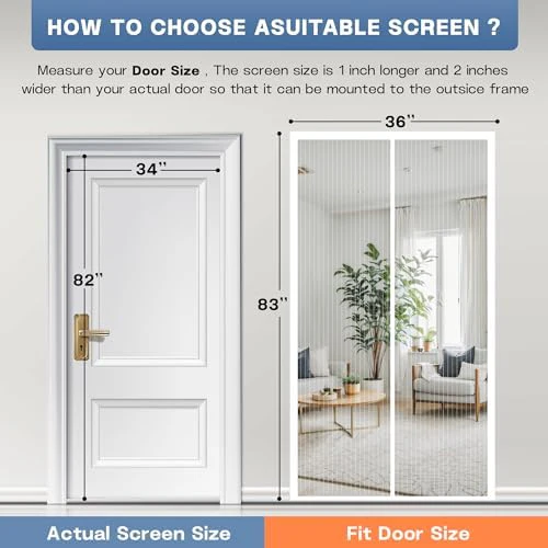 Magnetic Screen Door Fits Door Size 34" x 82", Screen Door Mesh,Door Screen Magnetic Closure for Patio Door Enjoy Air Fresh-White, Actual Screen Size 36" x 83" - Image 2