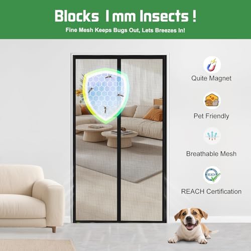 Magnetic Screen Door Mesh Keeps Bugs Out: Door Screen Magnetic Closure 36" x 83" Fits Door Size 34" x 82" - Magnetic Door Curtain Heavy Duty Fiber Fabric Washable - Hands Free Entry - Image 4