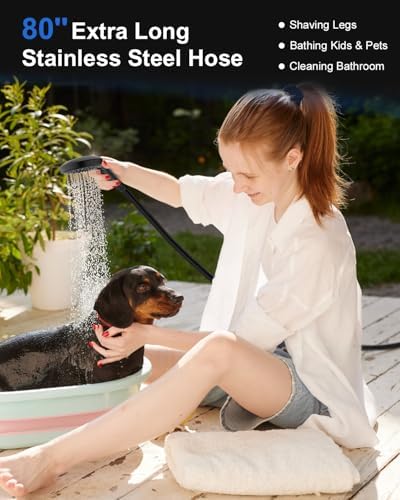 Shower Head with Handheld, High Pressure Handheld Shower Head with 80" Extra Long Stainless Steel Hose & Adjustable Bracket, Showerhead with ON/OFF Switch, Black - Image 3