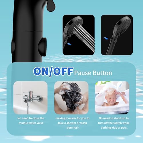 Shower Head with Handheld, High Pressure Handheld Shower Head with 80" Extra Long Stainless Steel Hose & Adjustable Bracket, Showerhead with ON/OFF Switch, Black - Image 4
