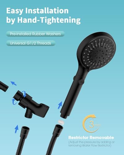 Shower Head with Handheld, High Pressure Handheld Shower Head with 80" Extra Long Stainless Steel Hose & Adjustable Bracket, Showerhead with ON/OFF Switch, Black - Image 6