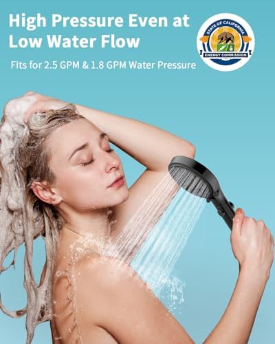 Shower Head with Handheld, High Pressure Handheld Shower Head with 80" Extra Long Stainless Steel Hose & Adjustable Bracket, Showerhead with ON/OFF Switch, Black - Image 8