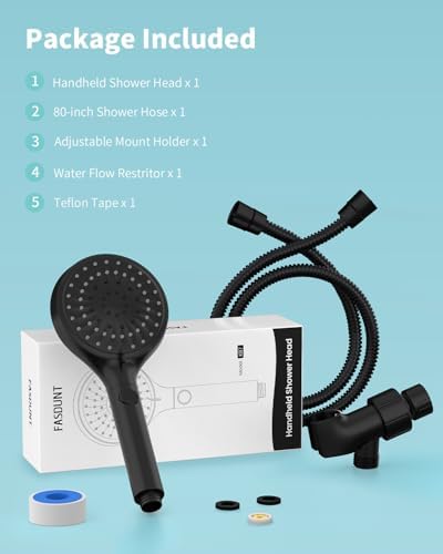 Shower Head with Handheld, High Pressure Handheld Shower Head with 80" Extra Long Stainless Steel Hose & Adjustable Bracket, Showerhead with ON/OFF Switch, Black - Image 9
