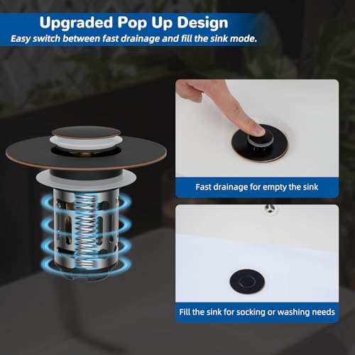 Hibbent 2 Pack 3 in 1 Bathroom Sink Drain Strainer, Pop Up Stopper with Removable Stainless Steel Filter Basket Hair Catcher, Sink Plug for 1.1''~2.36'' Basin, Brass Bullet Core, Oil Rubbed Bronze - Image 5