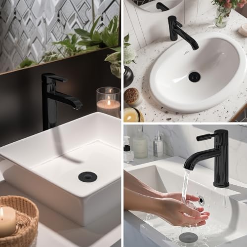 Hibbent Upgraded 3 in 1 Bathroom Sink Drain Strainer, Universal Pop Up Stopper, Removable Stainless Steel Filter Basket Hair Catcher, Sink Plug for 1.1''~2.36'' Basin, Brass Bullet Core, Matte Black - Image 9