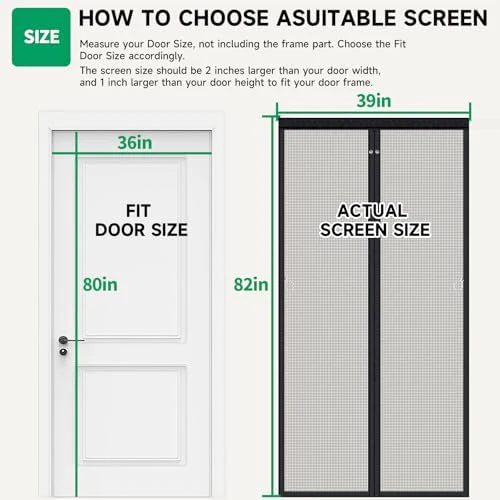 Upgraded Magnetic Screen Door, Heavy Duty Fiberglass Mesh, Quick Close Full Strip Magnets, Door Screen Magnetic Closure for Single Door Size 36 x 80 Inch, Screen Door Size 39 x 82 Black - Image 3