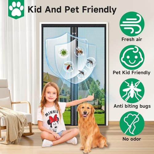 Upgraded Magnetic Screen Door, Heavy Duty Fiberglass Mesh, Quick Close Full Strip Magnets, Door Screen Magnetic Closure for Single Door Size 36 x 80 Inch, Screen Door Size 39 x 82 Black - Image 7