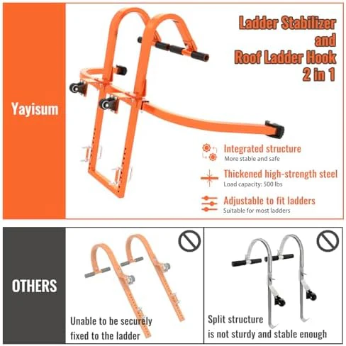2 in 1 Ladder Hooks for Roof Ridge Heavy Duty Steel Ladder Roof Hook with Rubber Grip T-Bar for Damage Prevention, Extension Ladder Stabilizer 550 lbs Load Capacity - Image 3