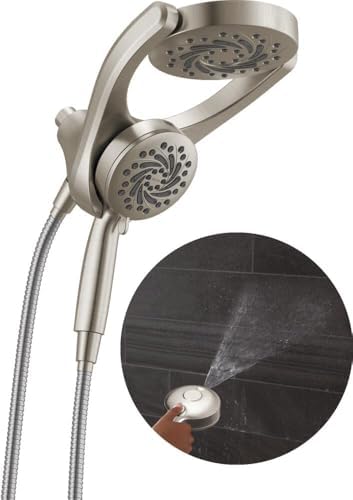Delta Faucet 5-Setting HydroRain 2-in-1 Dual Shower Head with ProClean Spray, Satin Nickel Round Shower Head with Hose, Hand Held Shower Head, Satin Nickel 75419SN