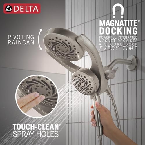 Delta Faucet 5-Setting HydroRain 2-in-1 Dual Shower Head with ProClean Spray, Satin Nickel Round Shower Head with Hose, Hand Held Shower Head, Satin Nickel 75419SN - Image 7