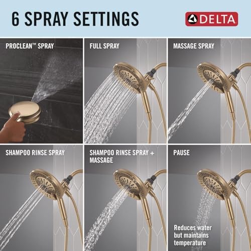 Delta Faucet 6-Setting In2ition 2-in-1 Dual Shower Head with ProClean Spray, Gold Round Shower Head with Hose, Hand Held, Champagne Bronze 75655CZ - Image 4
