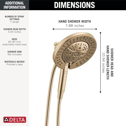 Delta Faucet 6-Setting In2ition 2-in-1 Dual Shower Head with ProClean Spray, Gold Round Shower Head with Hose, Hand Held, Champagne Bronze 75655CZ - Image 6