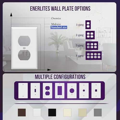ENERLITES Duplex Wall Plates Kit, Electrical Outlet Covers, Standard Size 1-Gang 4.50" x 2.76", Unbreakable Polycarbonate Thermoplastic, Electric Receptacle Plug Covers, 8821-W-20PCS, White (20 Pack) - Image 5