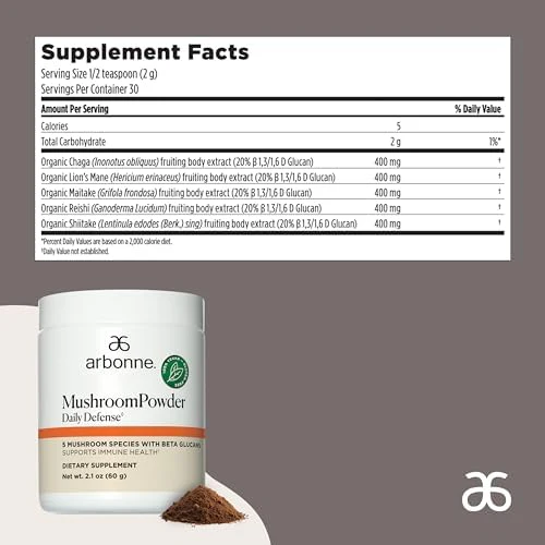 Arbonne Mushroom Powder Daily Defense - Daily Mushroom Supplement Powder Superblend That Supports Immune and Cognitive Health, 100% Organic Mushrooms, 2.1 oz - Image 4