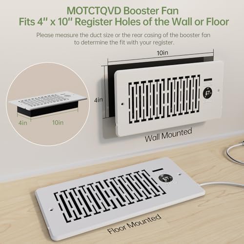 Register Booster Fan Fits 4” x 10” Register Holes, Smart Control Heating Cooling AC Vent Fan, 10-Speed Quiet Register Vent Booster Fans with Thermostat Control & Remote Control - Image 4