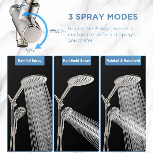 Dual Handheld Shower Head Combo, 2-in-1 Rain Shower Heads System 8 Inch Rainfall Shower Head and 10 Modes High Pressure Hand Held Showerhead with Built-in Power Wash - Image 5