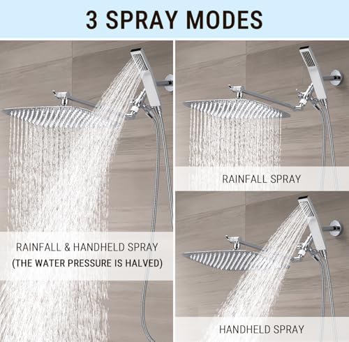 G-Promise All Metal 14 Inch Dual Shower Head with Handheld Combo, Rain Shower Head, Adjustable Extension Arm, Smooth 3-Way Diverter, 71 Inch Extra Long Hose - A Bathroom Upgrade (Chrome) - Image 2