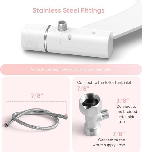 Ultra-Slim Bidet Attachment, Posterior&Feminine Wash-(Retractable Dual Nozzles), Non-Electric Bidet Attachment for Toilet Seat, Adjustable Fresh Cold Water Pressure, Stainless Steel Inlet (White) - Image 7