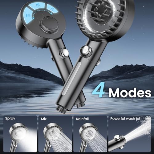 Filtered Shower Head with Handheld, High Pressure 4 Spray Mode Showerhead with Filters, Water Softener Filter Beads for Hard Water with ON/OFF Switch for Pets Bath-Remove Chlorine (Deep Gray) - Image 5