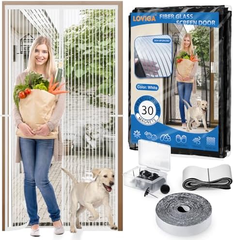 Heavy Duty Door Screen Magnetic Closure, LOVIGA Thickened Fiberglass Screen Door Mesh, Self Sealing, Tear Resistant, Easy Assemble, Fine Mesh Keep Bugs Out Fit Door Size 36 Inch X 82 Inch White - Image 2