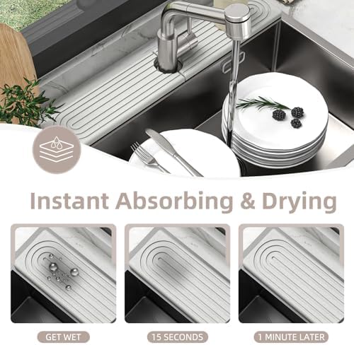 Faucet Mat for Kitchen Sink - Super Absorbent Diatomite Fast Drying Stone, Quick Drying Splash Guard,Prevents Moisture Buildup Sink, Durable Protector for Kitchen,Bathroom Counter - Image 3