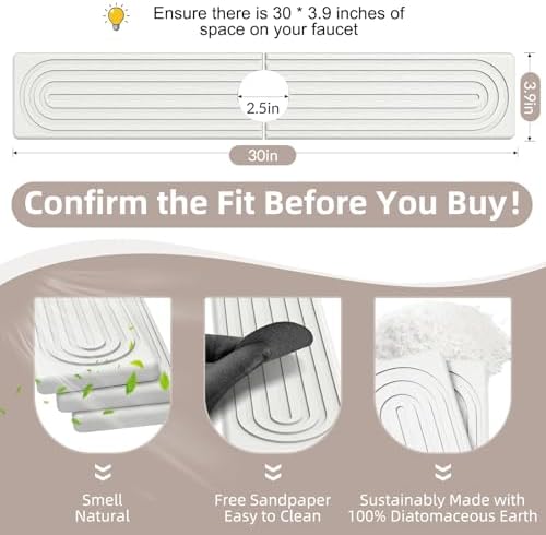 Faucet Mat for Kitchen Sink - Super Absorbent Diatomite Fast Drying Stone, Quick Drying Splash Guard,Prevents Moisture Buildup Sink, Durable Protector for Kitchen,Bathroom Counter - Image 2