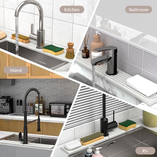 Faucet Mat for Kitchen Sink - Super Absorbent Diatomite Fast Drying Stone, Quick Drying Splash Guard,Prevents Moisture Buildup Sink, Durable Protector for Kitchen,Bathroom Counter - Image 7