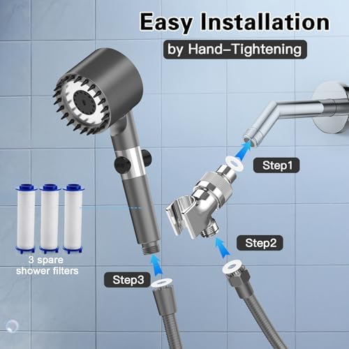 Filtered Shower Head with Handheld, High Pressure Shower Heads 3 Spray Mode with ON/OFF Switch, Power Wash for Bathroom Cleaning, Shower Head with Filters Prevents Dry Skin and Damaged Hair - Image 8