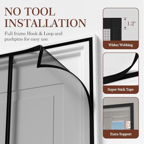Yotache Magnetic Screen Door Fits 70x79 Inch Doors, 72"x80" Reinforced Mesh - Double-Sided Opening Screen with Super-Strong Magnets for Patio, Sliding, French, Front & Back Doors - Image 6