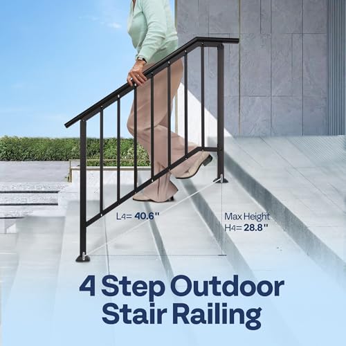 VIVOHOME 2-Pack Wrought Iron Hand Rails for Outdoor Steps – 40.6" Black Oval and Safety Balusters Exterior Railing Kit for Porch, Deck, or Indoor Stairs (4-Step, Black) - Image 2