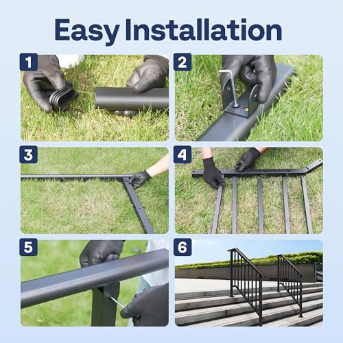 VIVOHOME 2-Pack Wrought Iron Hand Rails for Outdoor Steps – 40.6" Black Oval and Safety Balusters Exterior Railing Kit for Porch, Deck, or Indoor Stairs (4-Step, Black) - Image 7