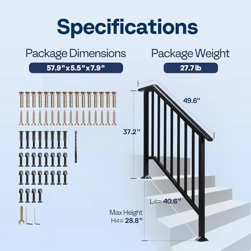 VIVOHOME 2-Pack Wrought Iron Hand Rails for Outdoor Steps – 40.6" Black Oval and Safety Balusters Exterior Railing Kit for Porch, Deck, or Indoor Stairs (4-Step, Black) - Image 8