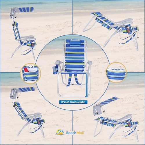 Ultimate Heavy Duty High Seat Aluminum Folding Backpack Beach Chair for Adults | Lay Flat, 5 Reclining Positions | Removable Insulated Cooler Pouch & Canopy for UV Protection - Image 3